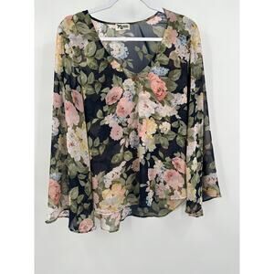 Show Me Your Mumu Womens Pullover Top Size XS Dark Floral Bloomcore Flare Sleeve